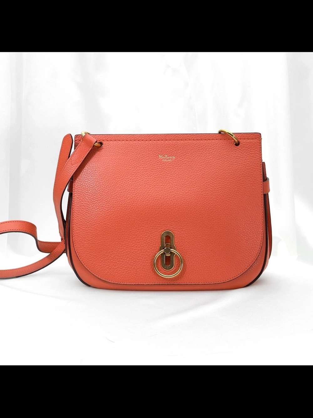 Mulberry Coral-Orange Leather Crossbody with Gold Hardware